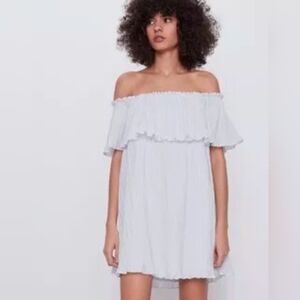 Zara White Ruffled Off-Shoulder Mini Dress XS NWOT